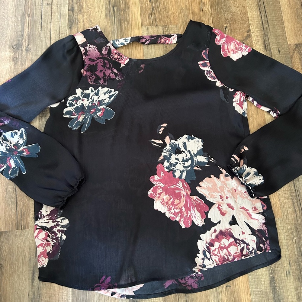 Daytrip Black and Pink Floral Blouse